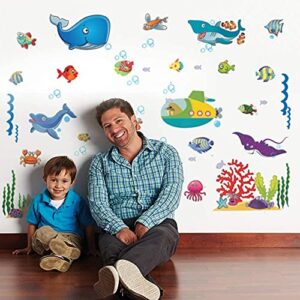 122 Pcs Under The Sea Fish Wall Decals for Kids and Toddlers' Bathroom and Nursery, Easy Peel and Stick Stickers with Turtles, Dophins, Corals, and More, Removable Ocean Themed Décor