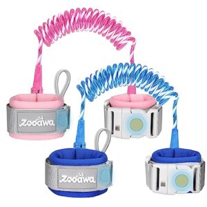 zooawa toddler leash 2pack, toddler kids harness anti lost wrist link with magnetic lock, reflective safety walking harness wristband leashes for 2,3,4 years old boys girls, blue+pink