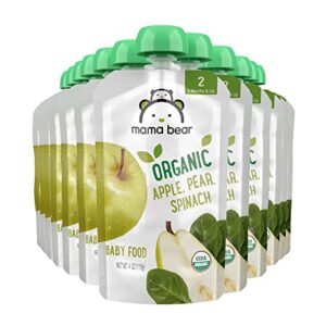 Amazon Brand - Mama Bear Organic Baby Food, Stage 2, Apple, Pear, Spinach, 4 Ounce Pouch (Pack of 12)