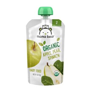 amazon brand - mama bear organic baby food, stage 2, apple, pear, spinach, 4 ounce pouch (pack of 12)