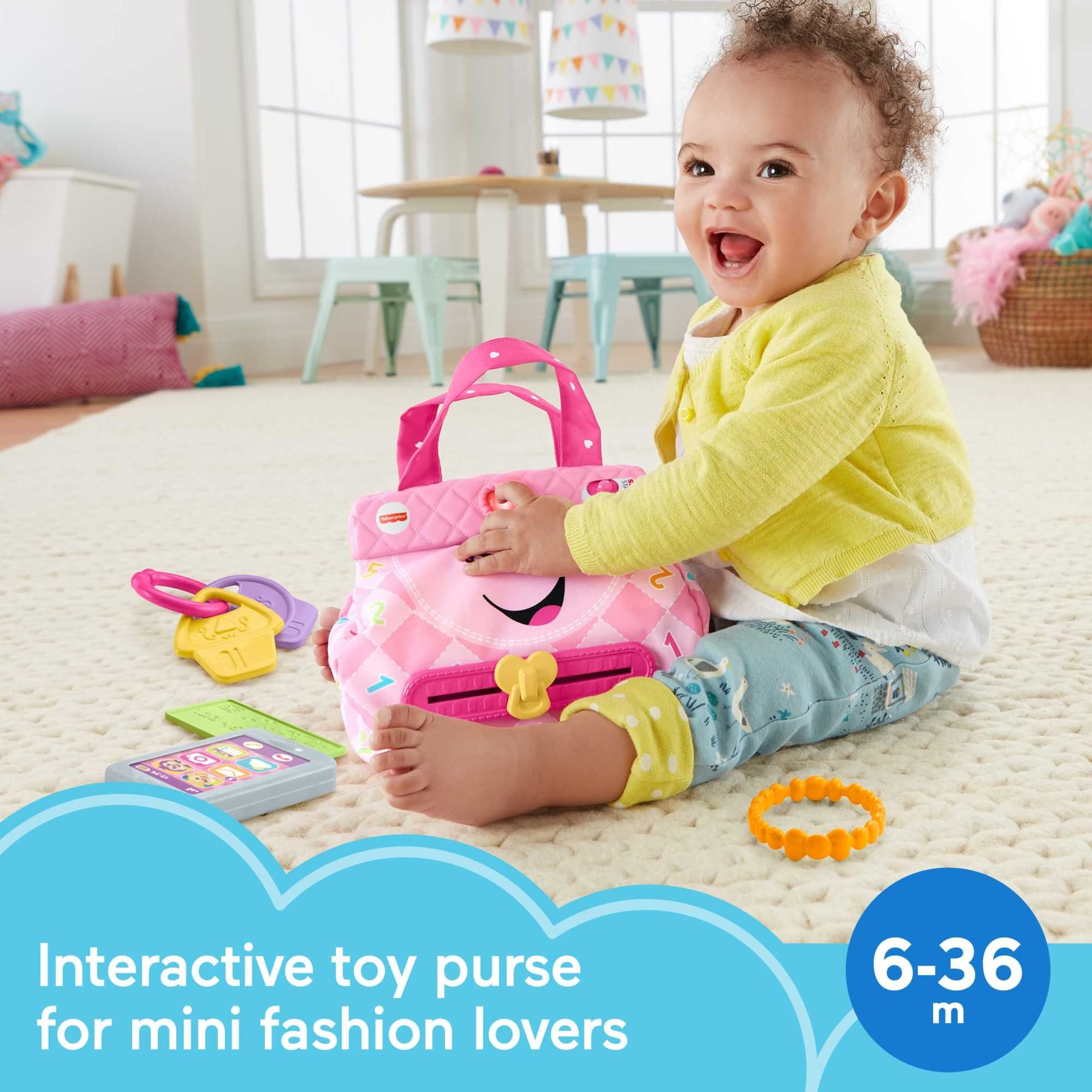 Fisher-Price Smart Purse Learning Toy with Lights Music and Smart Stages Educational Content for Babies and Toddlers, Pink​