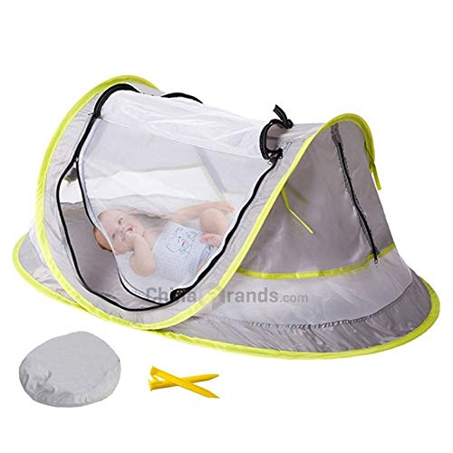 MinGz Large Baby Travel Tent, Portable Baby Travel Bed UPF 50+ Sun Travel Cribs Pop Up Folding Beach Tent Mosquito Net and 2 Pegs Infant Beach Gear UV Protection