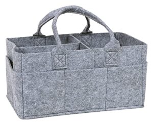 sammy & lou collapsible light gray felt storage caddy, divided design to keep diapers, wipes and changing items organized, two handles, 12 in x 6 in x 8 in