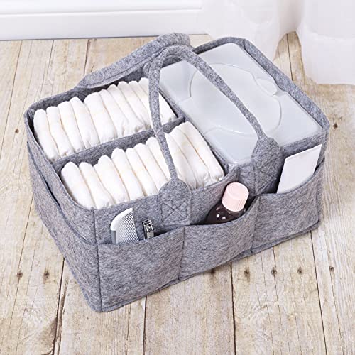 Sammy & Lou Collapsible Light Gray Felt Storage Caddy, Divided Design To Keep Diapers, Wipes And Changing Items Organized, Two Handles, 12 in x 6 in x 8 in