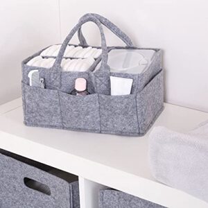 Sammy & Lou Collapsible Light Gray Felt Storage Caddy, Divided Design To Keep Diapers, Wipes And Changing Items Organized, Two Handles, 12 in x 6 in x 8 in