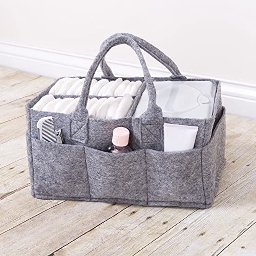 Sammy & Lou Collapsible Light Gray Felt Storage Caddy, Divided Design To Keep Diapers, Wipes And Changing Items Organized, Two Handles, 12 in x 6 in x 8 in