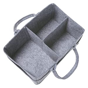 Sammy & Lou Collapsible Light Gray Felt Storage Caddy, Divided Design To Keep Diapers, Wipes And Changing Items Organized, Two Handles, 12 in x 6 in x 8 in