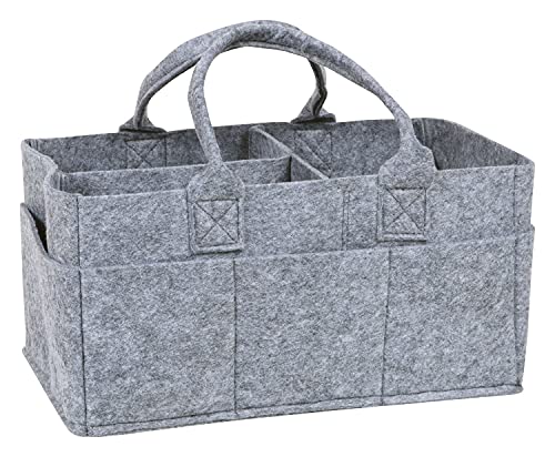 Sammy & Lou Collapsible Light Gray Felt Storage Caddy, Divided Design To Keep Diapers, Wipes And Changing Items Organized, Two Handles, 12 in x 6 in x 8 in