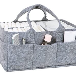 Sammy & Lou Collapsible Light Gray Felt Storage Caddy, Divided Design To Keep Diapers, Wipes And Changing Items Organized, Two Handles, 12 in x 6 in x 8 in