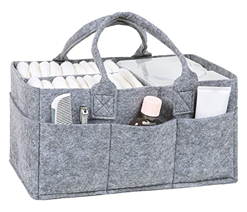 Sammy & Lou Collapsible Light Gray Felt Storage Caddy, Divided Design To Keep Diapers, Wipes And Changing Items Organized, Two Handles, 12 in x 6 in x 8 in