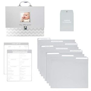 Pearhead Baby Document Organizer, Briefcase File Keeper to Store Baby's Records, Makes Great Gift for New Parents or Addition to Baby Shower Registry, Gray Chevron