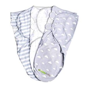 baby swaddle blanket adjustable for 0-3 months - newborn to infant baby swaddle wrap set (3 pack - gray cloud, stripe, stars) for baby boy girl gender neutral easy swaddle by ziggy baby