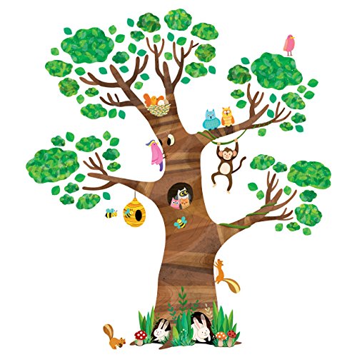 DECOWALL DL-1709 Giant Tree and Animals Kids Wall Decals Wall Stickers Peel and Stick Removable Wall Stickers for Kids Nursery Bedroom Living Room