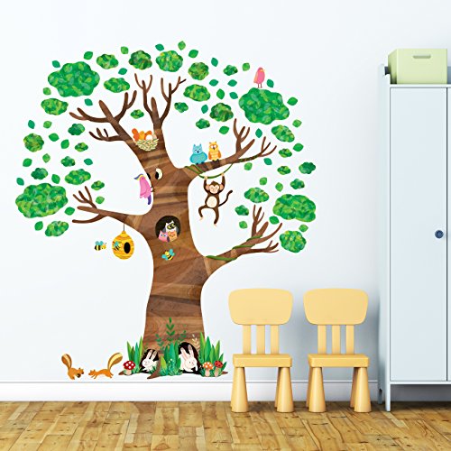 DECOWALL DL-1709 Giant Tree and Animals Kids Wall Decals Wall Stickers Peel and Stick Removable Wall Stickers for Kids Nursery Bedroom Living Room