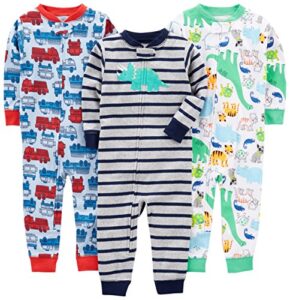 simple joys by carter's baby boys' snug-fit footless cotton pajamas, pack of 3, animal/dinosaur/firetruck, 18 months