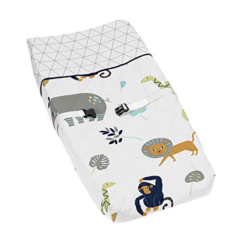 Turquoise and Navy Blue Safari Animal Changing Pad Cover for Mod Jungle Collection by Sweet Jojo Designs