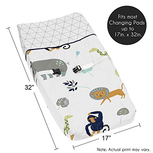 Turquoise and Navy Blue Safari Animal Changing Pad Cover for Mod Jungle Collection by Sweet Jojo Designs