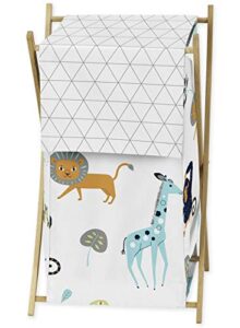 turquoise and navy blue safari animal baby kid clothes laundry hamper for mod jungle collection by sweet jojo designs