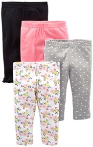 simple joys by carter's baby girls' pant, pack of 4, black/grey hearts/pink/white floral, 18 months