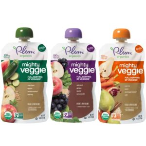 plum organics mighty veggie blends organic baby food meals [12+ months] variety pack 4 ounce pouch (pack of 18) packaging may vary
