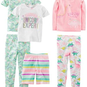 Simple Joys by Carter's Baby, Toddler and Girls' 6-piece Snug Fit Cotton Pajama Set, Dinosaur/Rainbow/Unicorn, 5T