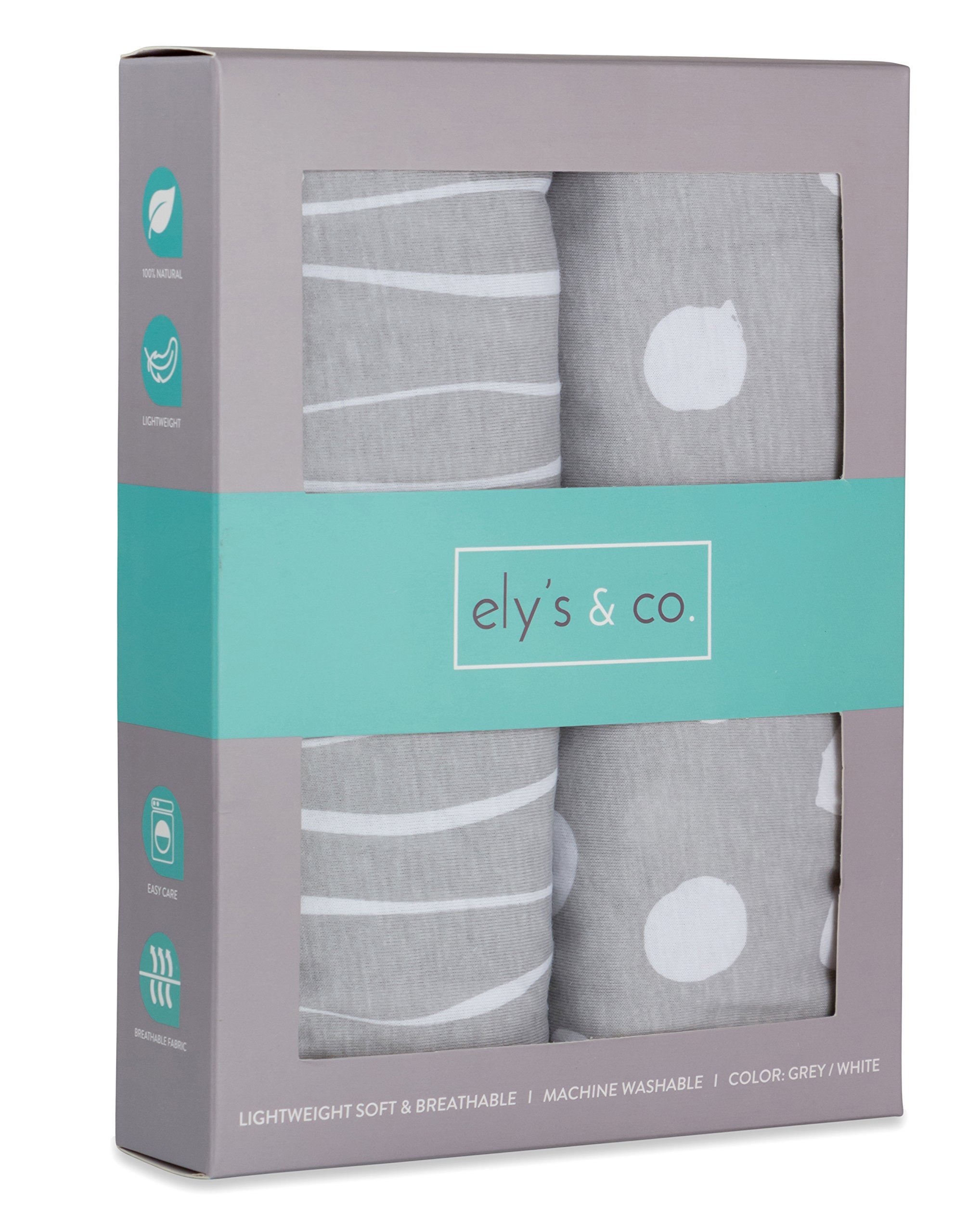 Pack n Play Sheet | Mini Crib Sheet Set 2 Pack Grey and White Abstract Stripes and Dots by Ely's & Co