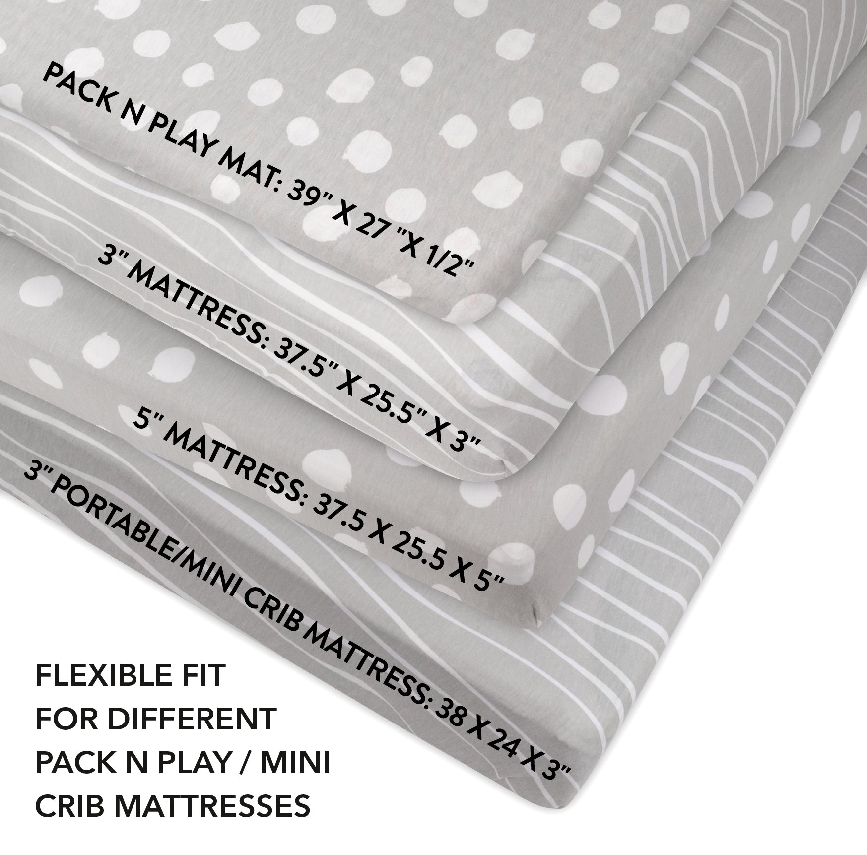 Pack n Play Sheet | Mini Crib Sheet Set 2 Pack Grey and White Abstract Stripes and Dots by Ely's & Co