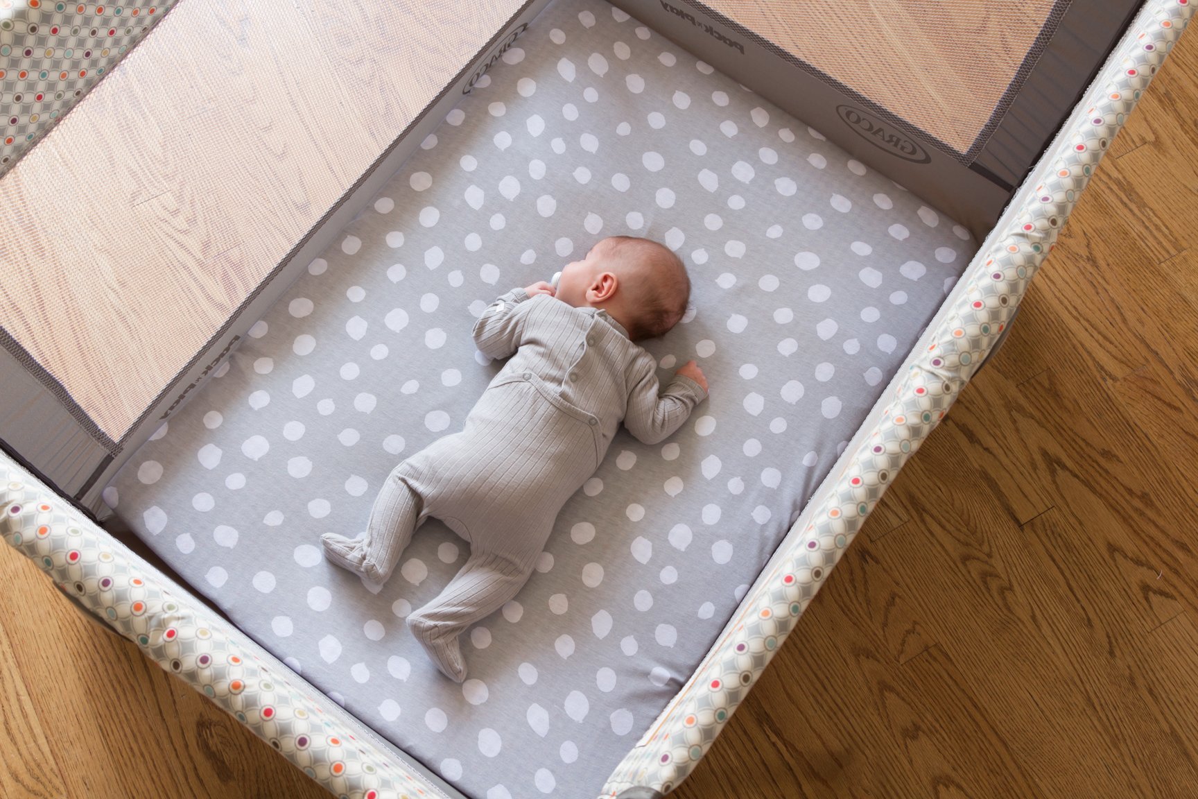 Pack n Play Sheet | Mini Crib Sheet Set 2 Pack Grey and White Abstract Stripes and Dots by Ely's & Co