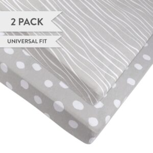 Pack n Play Sheet | Mini Crib Sheet Set 2 Pack Grey and White Abstract Stripes and Dots by Ely's & Co