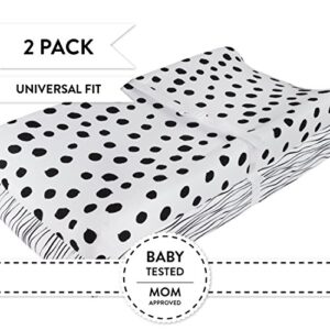 Changing Pad Cover Set | Cradle Sheet 2 Pack 100% Jersey Cotton Black and White Abstract Stripes and Dots by Ely's & Co