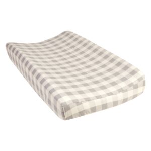 trend lab gray and cream buffalo check deluxe flannel changing pad cover