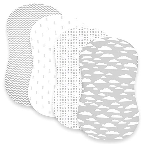 Bassinet Bed Sheets – Premium Bassinet Fitted Sheets 4 Pack – 100% Jersey Knit Cotton Cradle Sheets – Bassinet Bedding for Standard Size Oval or Halo Bassinet Pads – Bassinet Sheet for Boy & Girl