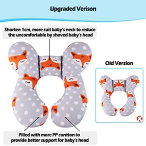 KAKIBLIN Baby Travel Pillow, Upgraded Baby Neck Pillows for Car Seat Toddler Head and Neck Support Pillow for Car Seat, Pushchair (Gray Fox)