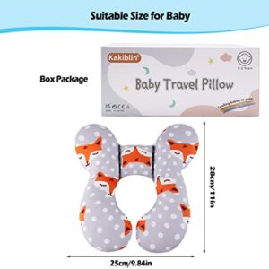 KAKIBLIN Baby Travel Pillow, Upgraded Baby Neck Pillows for Car Seat Toddler Head and Neck Support Pillow for Car Seat, Pushchair (Gray Fox)