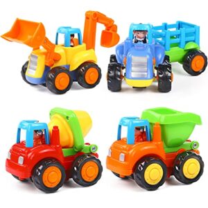 orwine inertia toy early educational toddler baby toy friction powered cars push and go cars tractor bulldozer dumper cement mixer engineering vehicles toys for children boys girls kids gift 4pcs