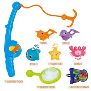 Bath Toy, Fishing Floating Squirts Toy and Water Scoop with Organizer Bag(8 Pack), KarberDark Fish Net Game in Bathtub Bathroom Pool Bath Time for Kids Toddler Baby Boys Girls, Bath Tub Spoon