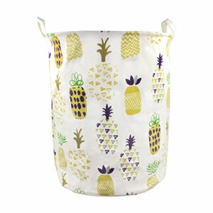 orino 19 x 16.5 inches extra large canvas fabric folding storage bin with handle waterproof home decor laundry hamper organize pineapple storage baskets for dirty clothes, toy (yellow)