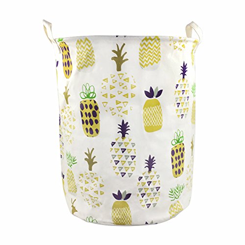 Orino 19 x 16.5 Inches Extra Large Canvas Fabric Folding Storage bin with Handle Waterproof Home Decor Laundry Hamper Organize Pineapple Storage Baskets for Dirty Clothes, Toy (Yellow)