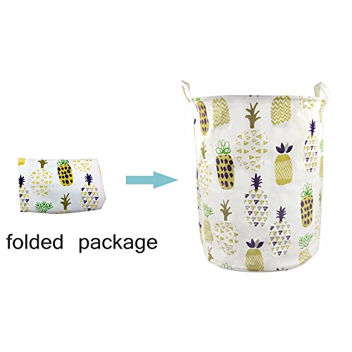 Orino 19 x 16.5 Inches Extra Large Canvas Fabric Folding Storage bin with Handle Waterproof Home Decor Laundry Hamper Organize Pineapple Storage Baskets for Dirty Clothes, Toy (Yellow)