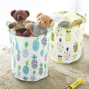 Orino 19 x 16.5 Inches Extra Large Canvas Fabric Folding Storage bin with Handle Waterproof Home Decor Laundry Hamper Organize Pineapple Storage Baskets for Dirty Clothes, Toy (Yellow)