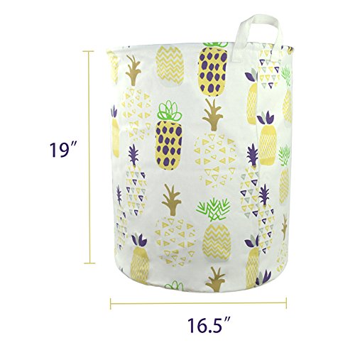 Orino 19 x 16.5 Inches Extra Large Canvas Fabric Folding Storage bin with Handle Waterproof Home Decor Laundry Hamper Organize Pineapple Storage Baskets for Dirty Clothes, Toy (Yellow)