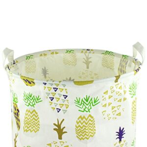 Orino 19 x 16.5 Inches Extra Large Canvas Fabric Folding Storage bin with Handle Waterproof Home Decor Laundry Hamper Organize Pineapple Storage Baskets for Dirty Clothes, Toy (Yellow)