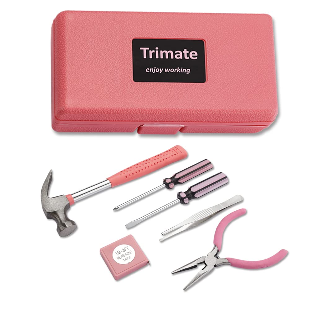 Trimate,PinkTool Set,Includes – Hammer, Screwdriver Set, Pliers (Tool Kit for The Home, Office, or Car)