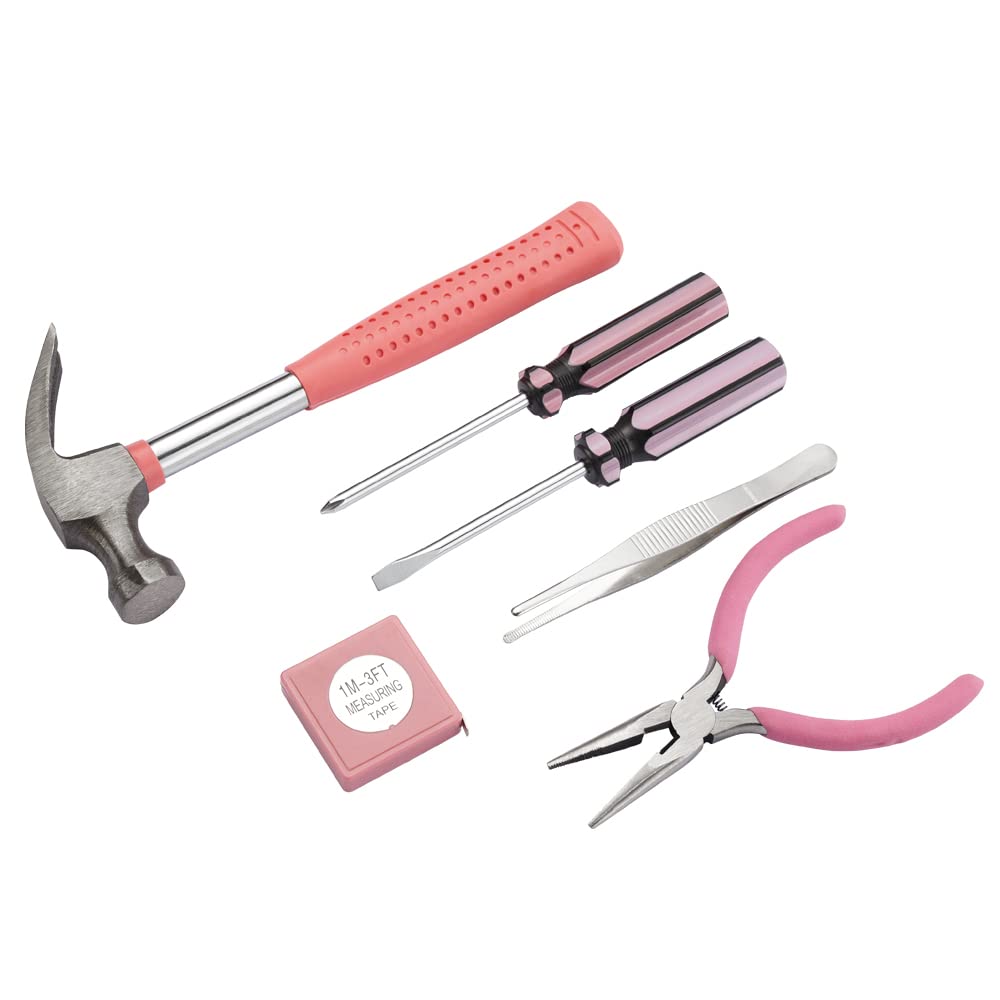 Trimate,PinkTool Set,Includes – Hammer, Screwdriver Set, Pliers (Tool Kit for The Home, Office, or Car)