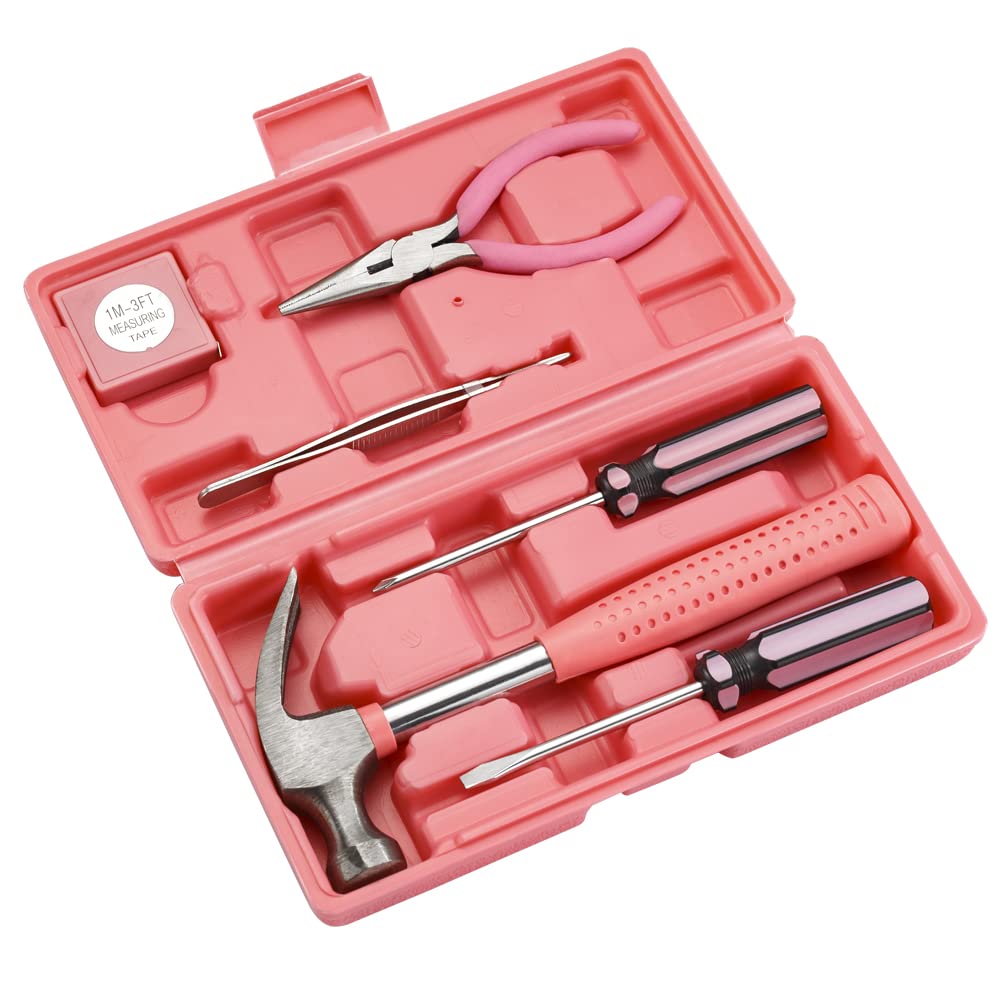 Trimate,PinkTool Set,Includes – Hammer, Screwdriver Set, Pliers (Tool Kit for The Home, Office, or Car)