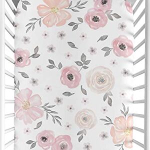 Blush Pink, Grey and White Baby or Toddler Fitted Crib Sheet for Watercolor Floral Collection by Sweet Jojo Designs