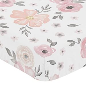 Blush Pink, Grey and White Baby or Toddler Fitted Crib Sheet for Watercolor Floral Collection by Sweet Jojo Designs