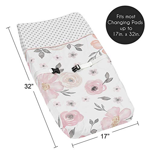 Blush Pink, Grey and White Changing Pad Cover for Watercolor Floral Collection by Sweet Jojo Designs