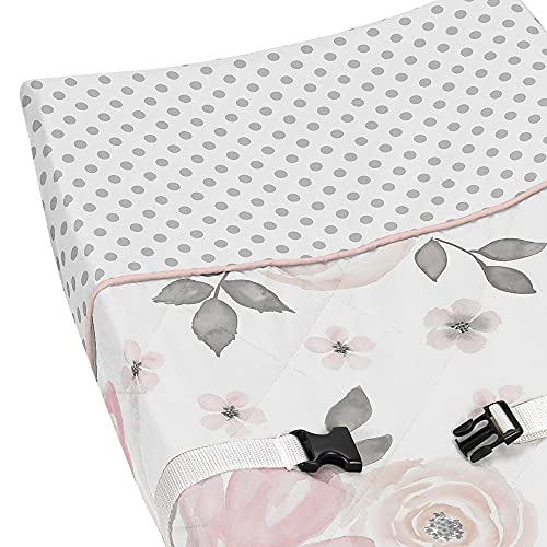 Blush Pink, Grey and White Changing Pad Cover for Watercolor Floral Collection by Sweet Jojo Designs