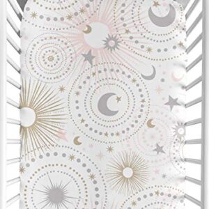 Blush Pink, Gold, Grey and White Star and Moon Baby or Toddler Fitted Crib Sheet for Celestial Collection by Sweet Jojo Designs
